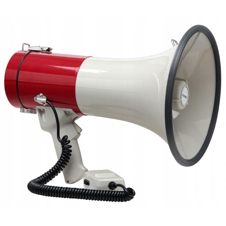 Мегафон Proline MP-500HS 25W, 600-1000м, бял, комплект с микрофон и каишка