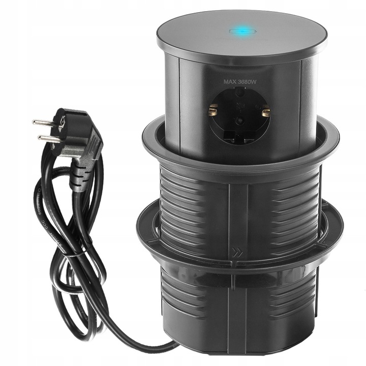 Разклонител за бюро Spacetronik SPS-R3D6B V2, 3 Schuko, USB-A, USB-C, индукционен, черен, 1,7м