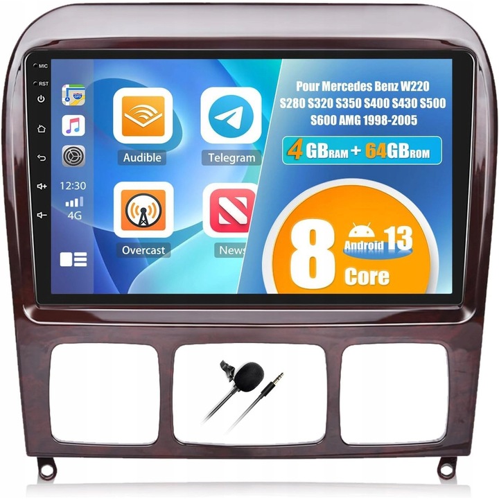 Radio auto 2-DIN CAMECHO Android 13, 9 inch, Bluetooth, GPS, set complet pentru Mercedes-Benz W220