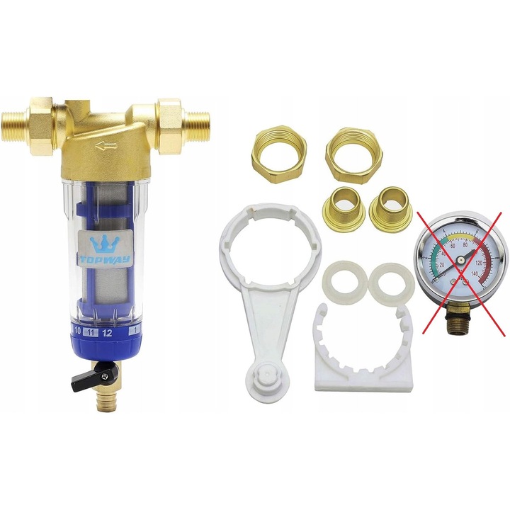 Filtru de apa pentru sedimente, cu robinet de masurare, 1-10 bar, 1" cu reduceri la 1/2", set complet