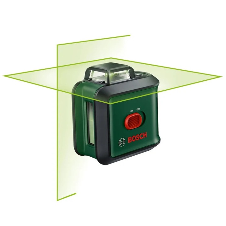 Nivela cu laser, cu linii in cruce, lumina verde, Bosch Universallevel 360, cu autonivelare, 24 m, cu stativ si geanta