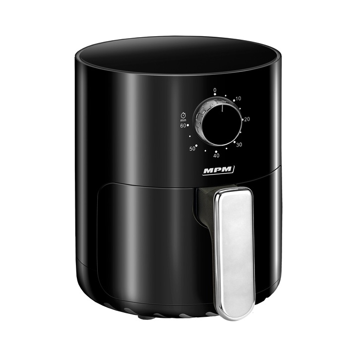 Friteuză fără ulei MPM FitFryer, 800W, 2l, neagră, termostat reglabil, coș detașabil