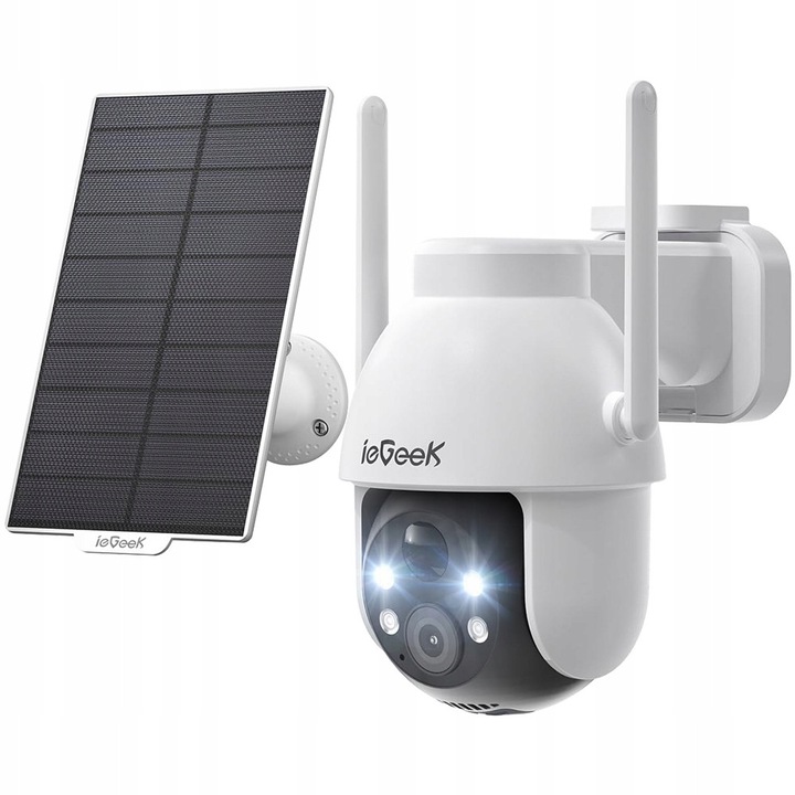 Соларна камера за наблюдение ieGeek IP 2K 3MP, бяла, с детекция на движение и двупосочно аудио