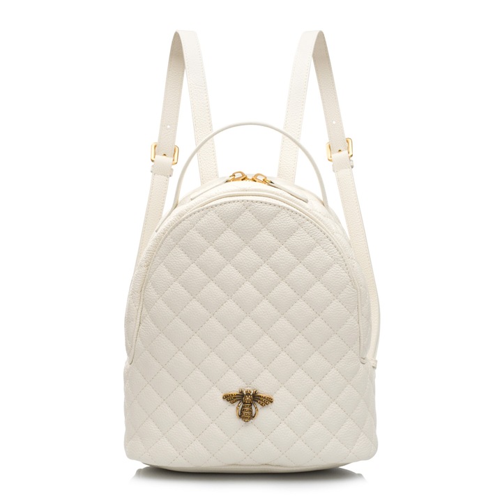 Rucsac dama, Musette, JULIA MATLASAT, Piele naturala, Ivoire, 24 x 13 x 28 cm