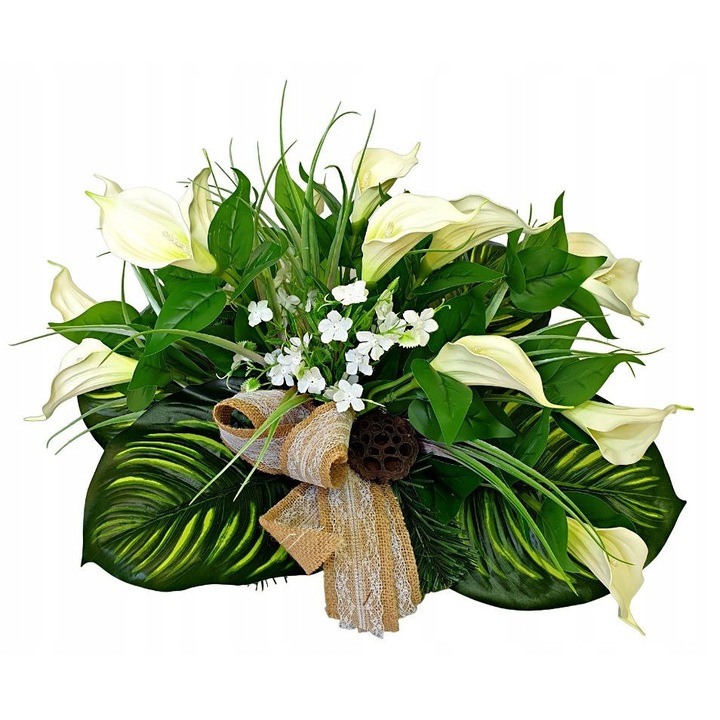 Aranjament floral pentru mormant, compozitie unica, 35x40x33cm, rezistent la intemperii, decorare manuala