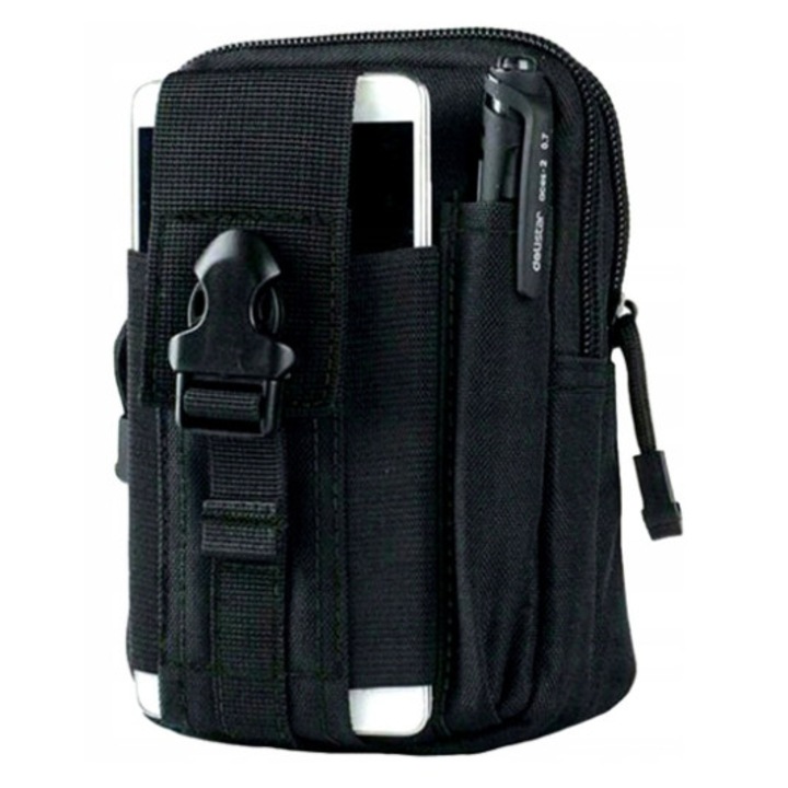 Unisex sporttáska, fekete, 6x10x16cm, két rekesszel, vízálló