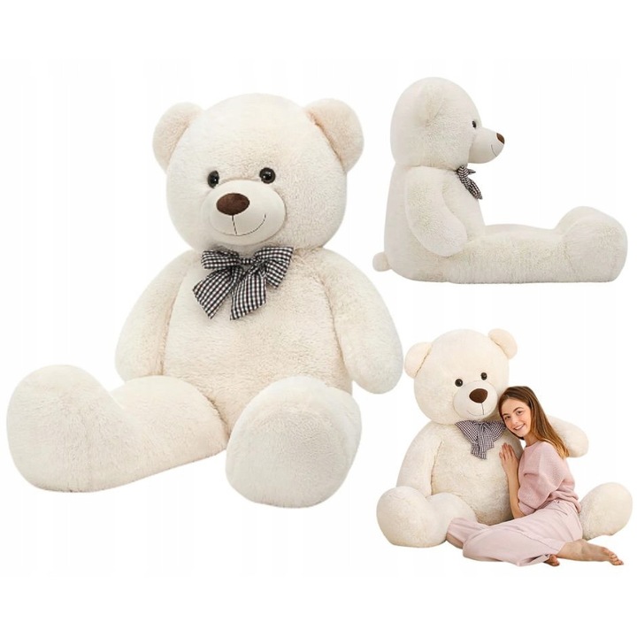 Голямо плюшено мече 140 см, бяло/крем, с панделка, плюшена играчка за деца
