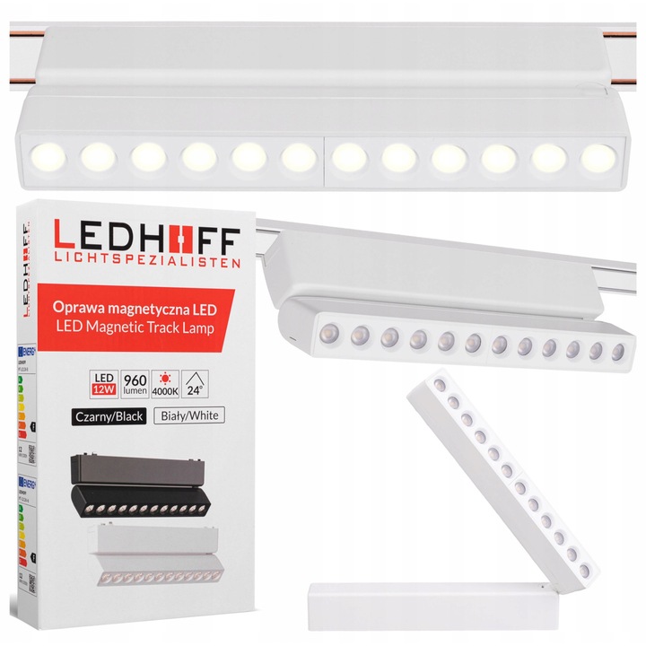 Reflector LED pentru sina magnetica, 12W, alb, 4000K, dimensiuni 220x25x80mm