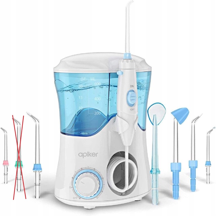 Apiker szájzuhany, 10 üzemmód, 8 többfunkciós fej, 600 ml, hordozható