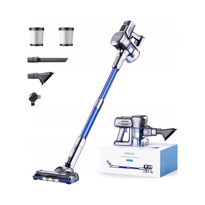 Aspirator vertical Lubluelu 202, 25000 Pa, filtrare HEPA, LED, albastru, 50 minute autonomie