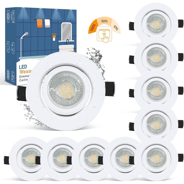 Set 10 Spoturi LED 7W 700lm, IP44, 28mm, Alb