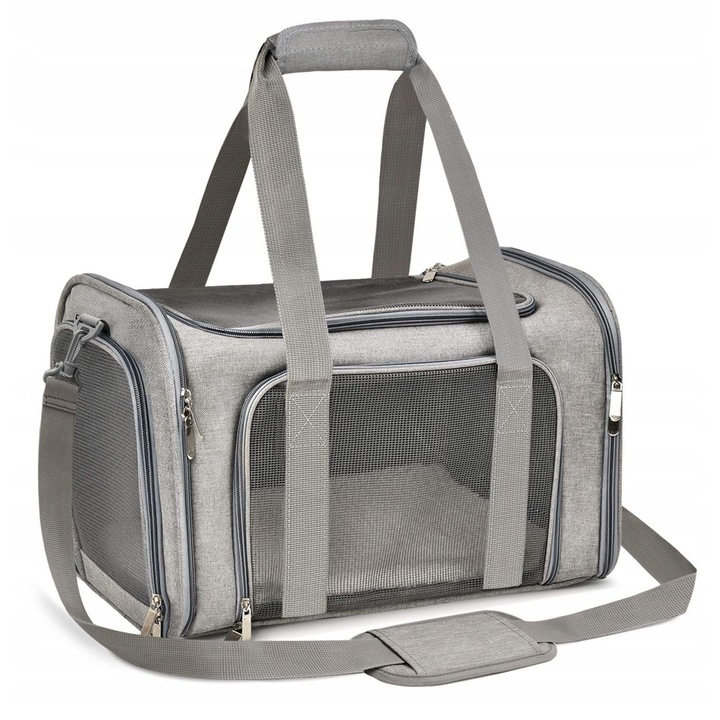 Geanta transport pentru caini si pisici, pliabila, impermeabila, 3 intrari, 60x30x30cm