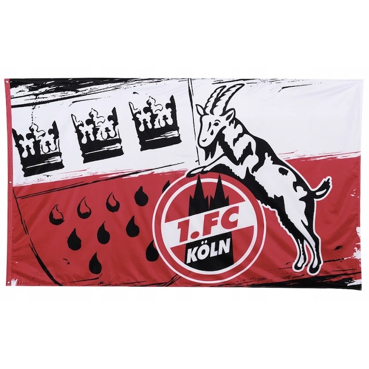Steag 1. FC Koln, 150x250cm, cu ochiuri pentru catarg, rosu-alb