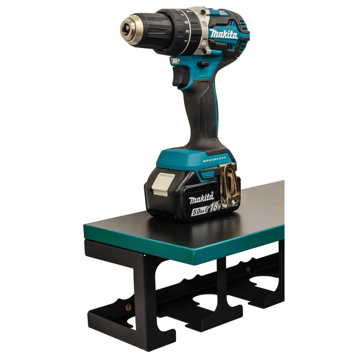 Fúrótartó 4 fúróhoz polccal, méret 102x85mm, zöld színű, komplett készlet tiplikkel és csavarokkal