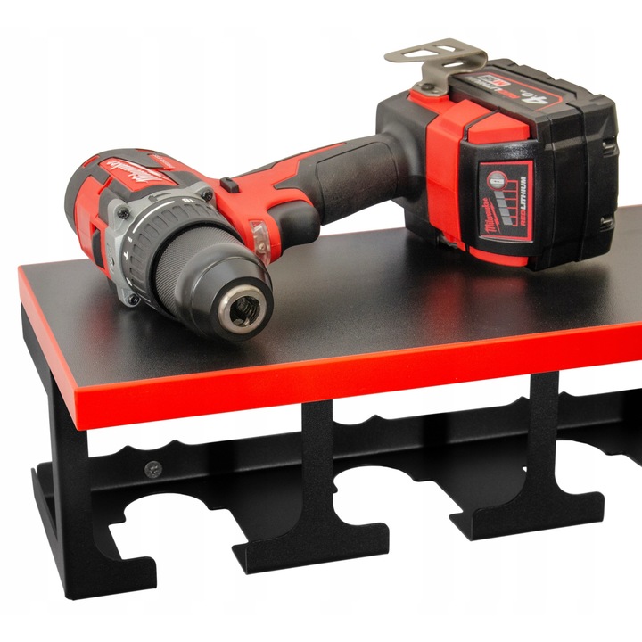 Fúrótartó 3 fúróhoz, polccal, méretei 102x85mm, piros szegély, komplett szett rögzítőcsavarokkal