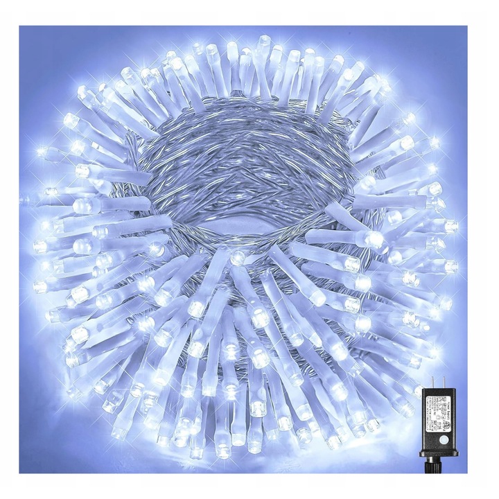 Girlanda de Craciun 500 LED 28m, alb rece, IP44, 8 moduri de iluminare, set