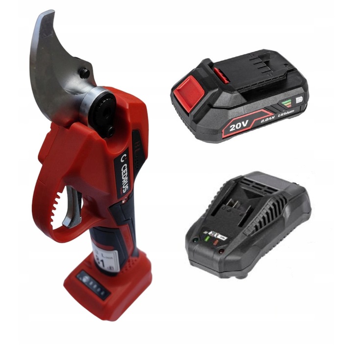 Foarfeca de gradinarit electrica Cedrus, 20V, 4 dimensiuni de taiere, set complet cu acumulator si incarcator, 30cm