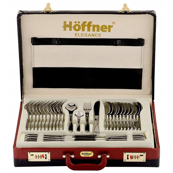 HOFFNER evőeszközkészlet, 72 darabos, rozsdamentes acél, fényes felület, elegáns bőrönd