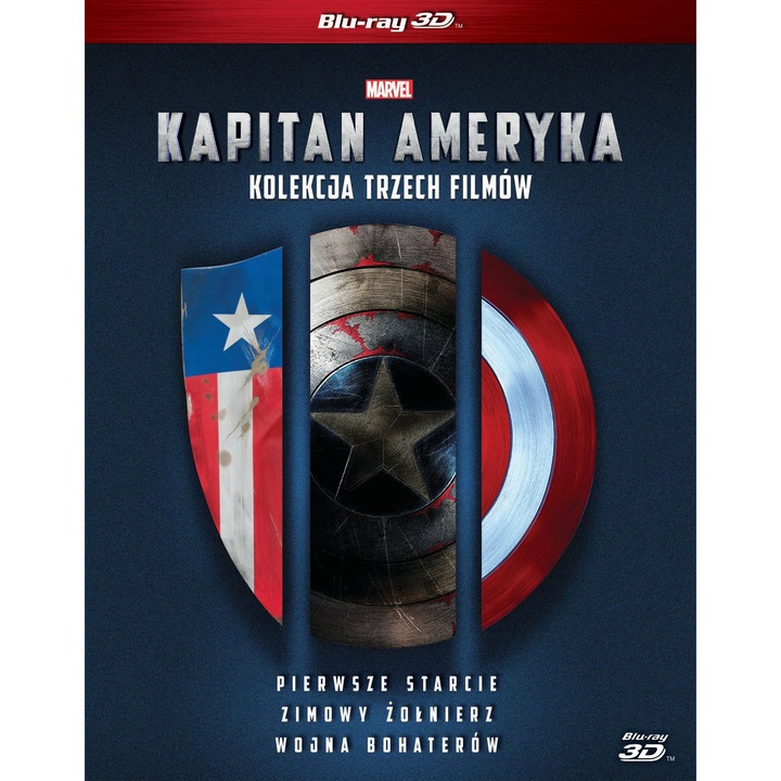 Trylogia Kapitan Ameryka, 6x Blu-ray 3D, 408 min, subtitrari poloneze si engleze, actiune, sci-fi