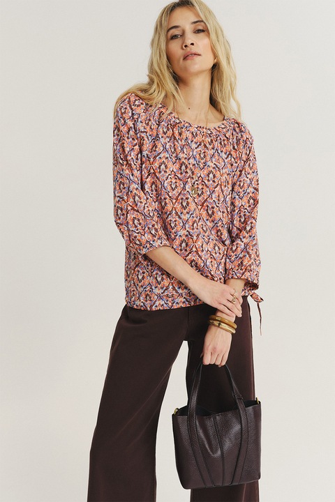 GreenPoint, Bluza cu model si maneci trei sferturi, Multicolor