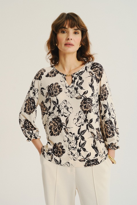 GreenPoint, Bluza vaporoasa cu model, Negru/Bej