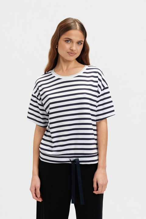 Top Secret, Tricou cu maneci cazute si dungi, Alb/Bleumarin