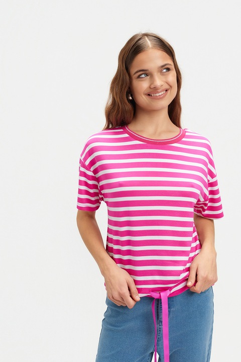 Top Secret, Tricou cu maneci cazute si dungi, Alb/Roz