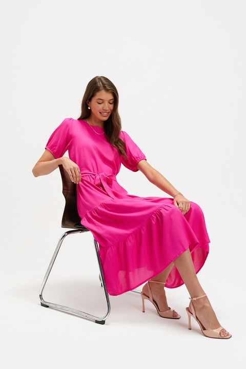 Top Secret, Rochie stratificata cu cordon in talie, Roz aprins
