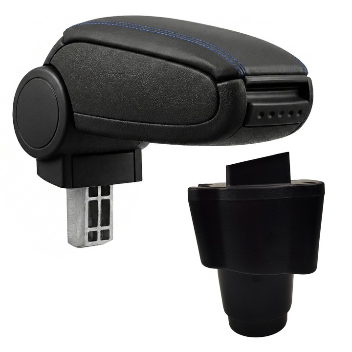 Cotiera pentru Dacia Logan 2 II (2017-2020) / Dacia Sandero 2 II (2017-2020) / Dacia Sandero Stepway 2 II (2017-2020), marca AVR®, negru, capac piele ecologica cu cusatura albastra