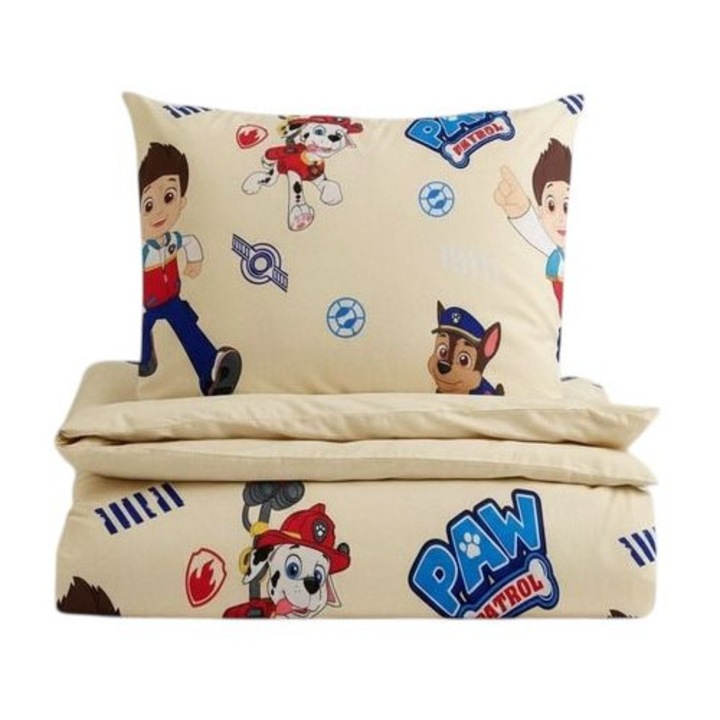 Set pilota si perna din bumbac ranforce cu Paw Patrol Crem pentru pat 2-8 / 2-12 ani - ASC6427968007492