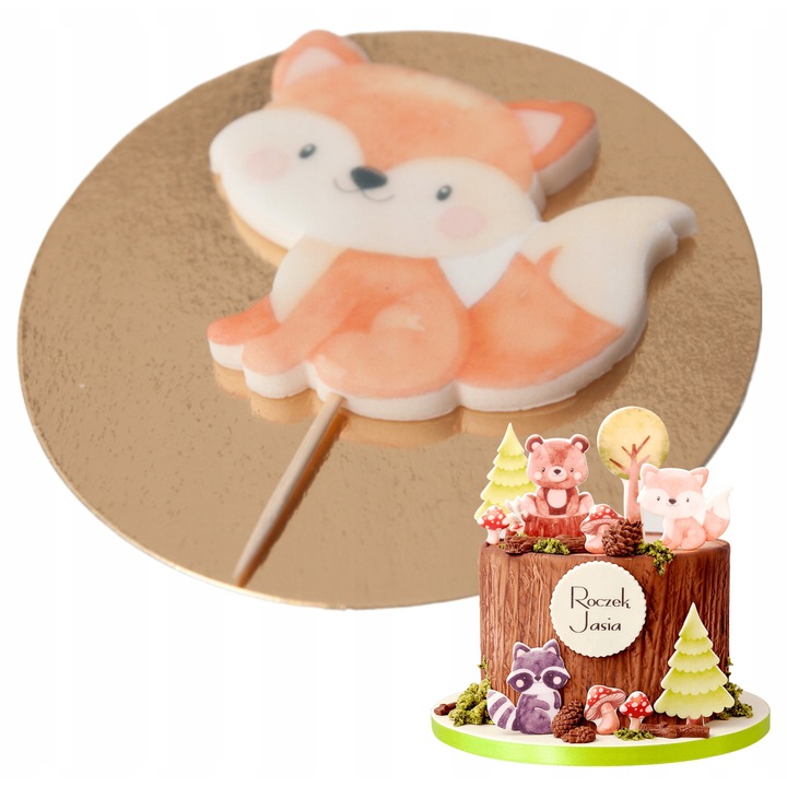 Figurina tort, Słodka Fanaberia, Vulpe, portocaliu, decor zahar lucrat manual, design rzemieślniczy, tematica padure, aspect estetic deosebit, gata de utilizat