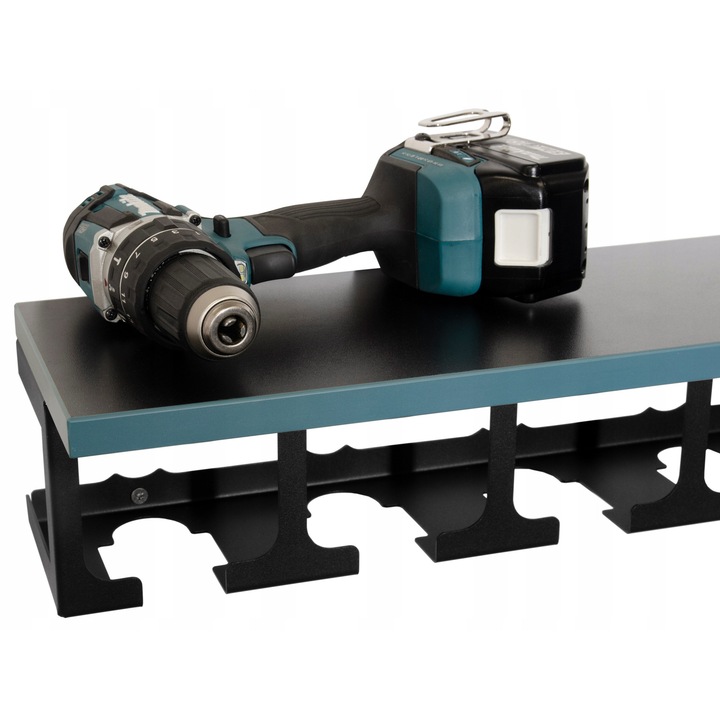 Csavarhúzó tartó 5 csavarhúzóhoz, polccal, méret 102x85mm, 60x20cm, zöld/türkiz színű, komplett szett rögzítőcsavarokkal