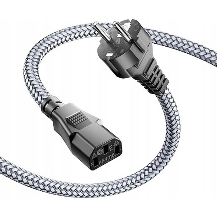 Prelungitor 3-biegun, 2m, nylon, CEE 7/7 la IEC60320 C13, negru