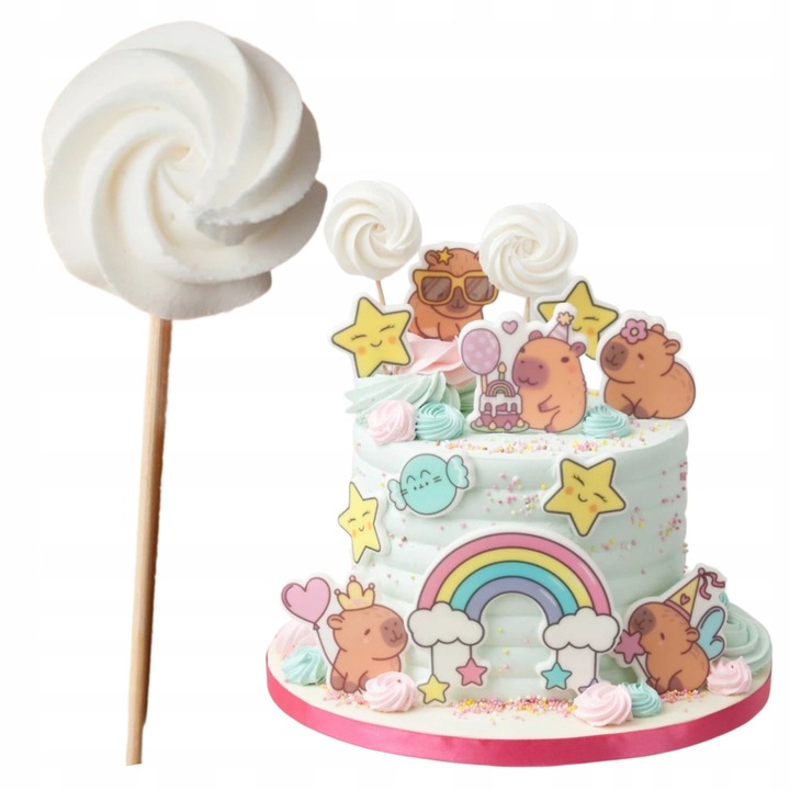 Topper bezea, Słodka Fanaberia, acadea alba pe bat, 1 bucata, decor lucrat manual, textura crocanta, stabil si durabil, aspect elegant pentru tort aniversar