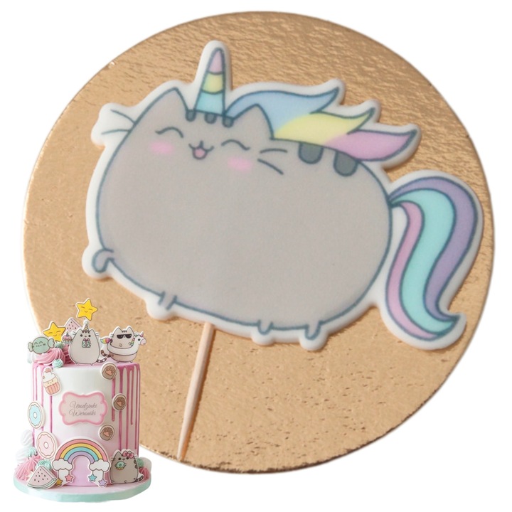 Figurina tort, Słodka Fanaberia, Pisica Pusheen Unicorn, multicolor, zahar, lucrata manual, detalii magice, aspect premium, personaj popular, gata de pus, comestibil