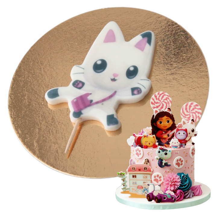 Figurina tort, Słodka Fanaberia, Pandy Paws Casa de papusi Gabi, alb-negru, zahar lucrat manual, aspect adorabil, decor tematic vesel, gata de utilizat, comestibil