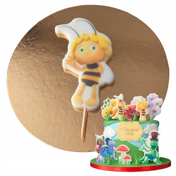 Figurina tort, Słodka Fanaberia, Albinuta Maya, galben, decor zahar lucrat manual, personaj indragit, culori intense, decor vesel pentru copii, gata de utilizat