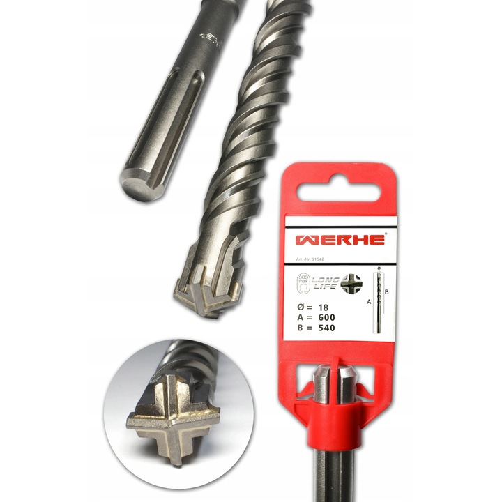 Wiertlo pentru beton SDS Max 18x600mm, 4 margini de taiere, set