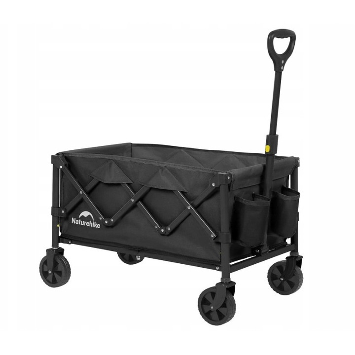 Carucior pliabil pentru teren accidentat, 120 kg, capacitate 140 l, roti silentioase, negru