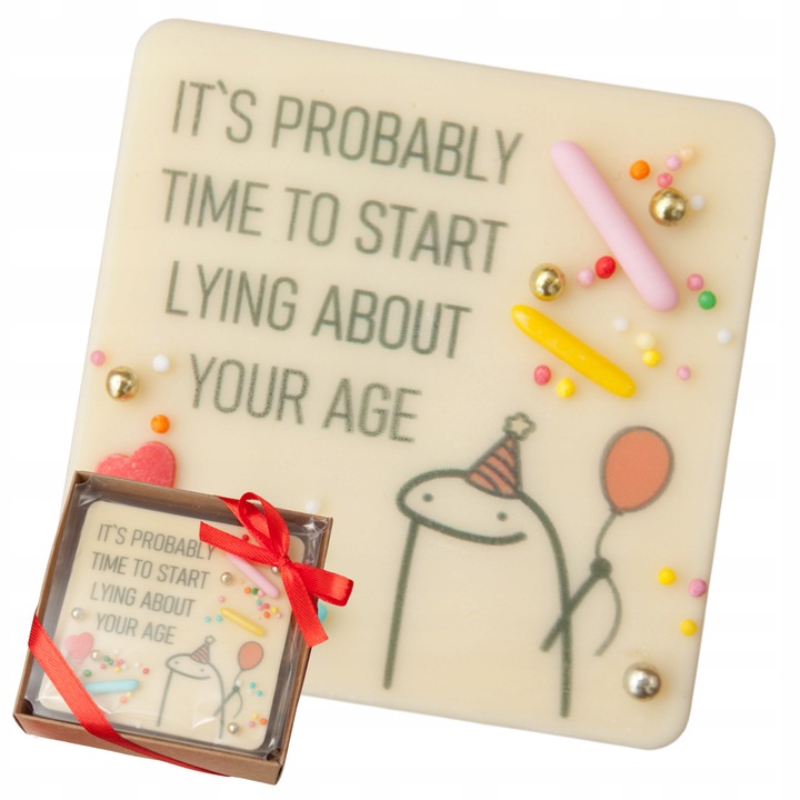 Ciocolata alba, Słodka Fanaberia, Aniversare, 45g, lucrata manual, cadou elegant, ambalaj premium cu fereastra, gust fin de vanilie, gata pentru a fi oferita