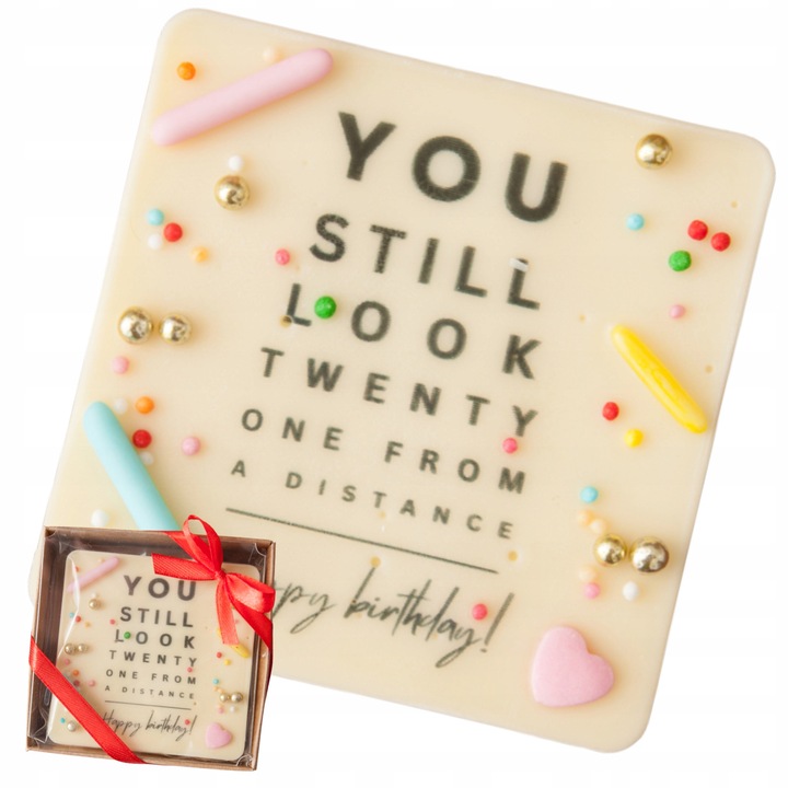 Ciocolata alba, Słodka Fanaberia, La multi ani, 45g, lucrata manual, cadou aniversar unic, ambalaj rustic cu fereastra, ingrediente premium, gust natural