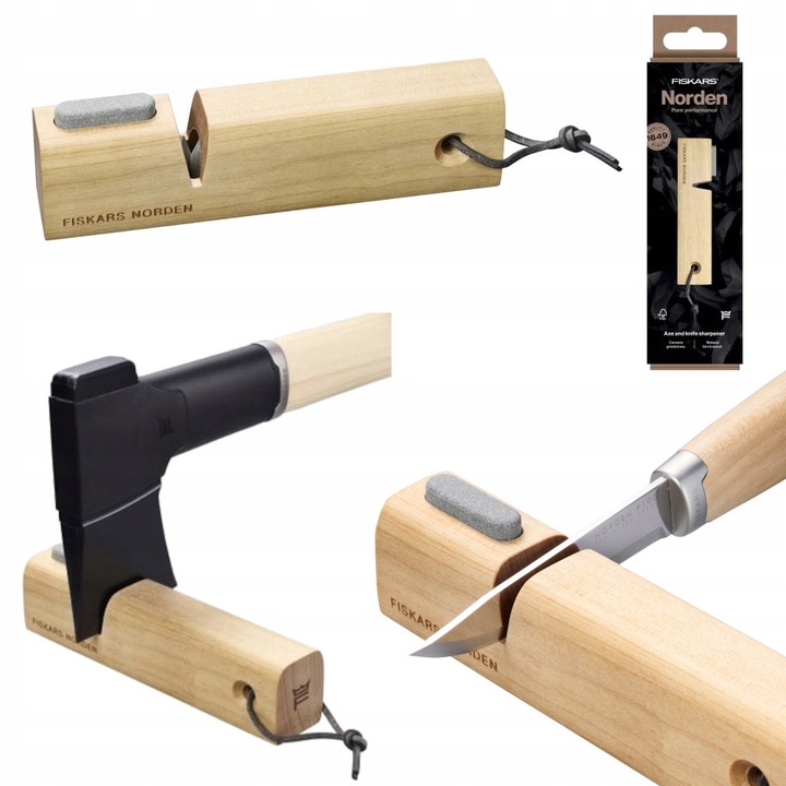 Ascutitoare pentru cutite si topor Fiskars Norden, lemn de mesteacan, 20x6x5cm