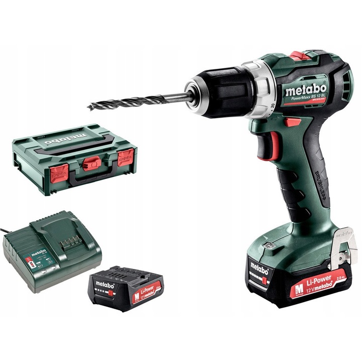 Masina de insurubat Metabo PowerMaxx BS 12 BL, 12V, 2x 2,0Ah, 45Nm, compacta, 1kg