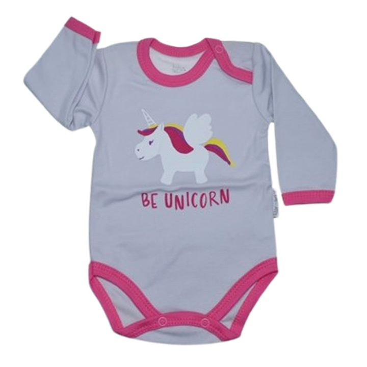 Body cu maneca lunga, pentru bebelusi, Koala BE UNICORN, K0303G2-62, Gri 62 CM