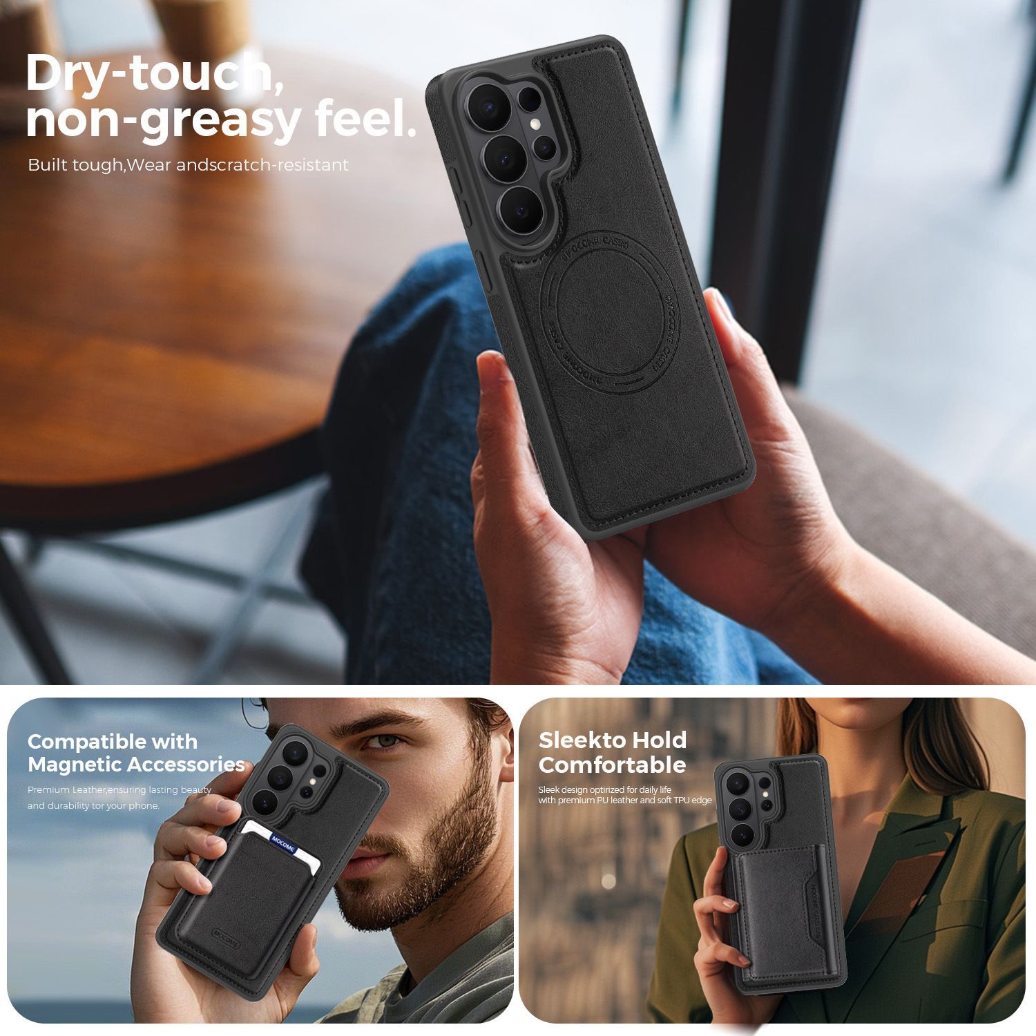 Husa pentru Samsung Galaxy S26 Ultra, MagSafe, Protectie Camera, Piele Ecologica Premium, Rezistenta la Socuri, Design Business, Negru