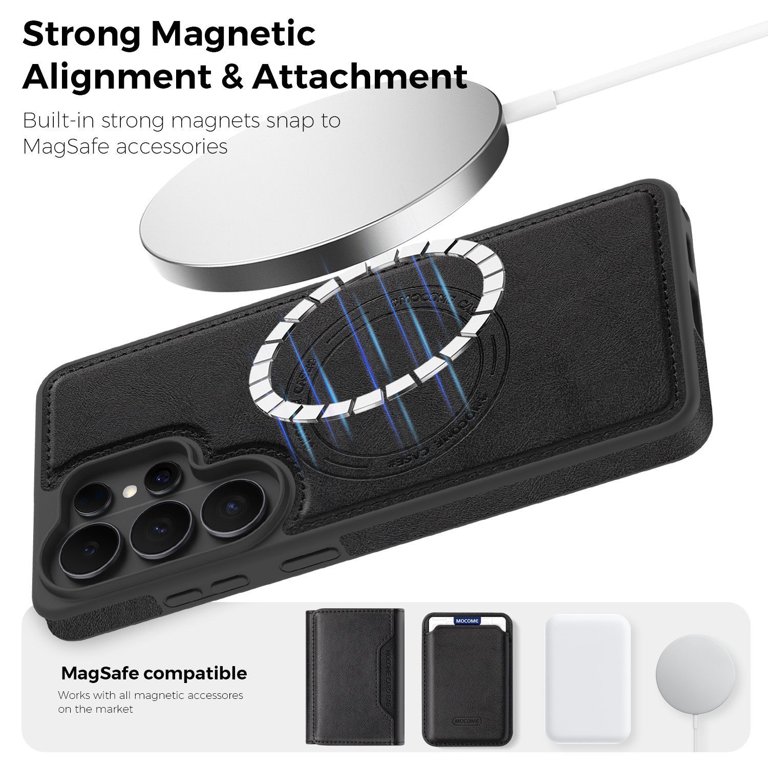 Husa pentru Samsung Galaxy S26 Ultra, MagSafe, Protectie Camera, Piele Ecologica Premium, Rezistenta la Socuri, Design Business, Negru