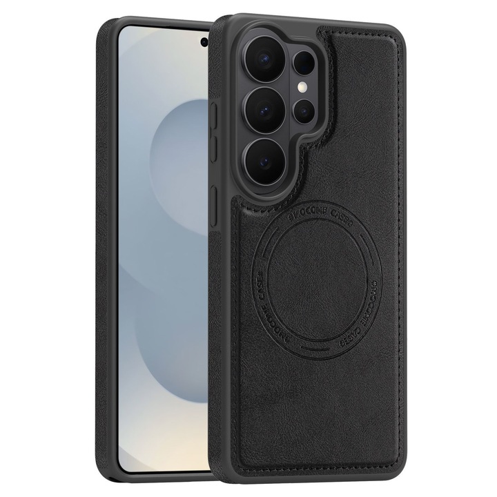 Husa pentru Samsung Galaxy S26 Ultra, MagSafe, Protectie Camera, Piele Ecologica Premium, Rezistenta la Socuri, Design Business, Negru