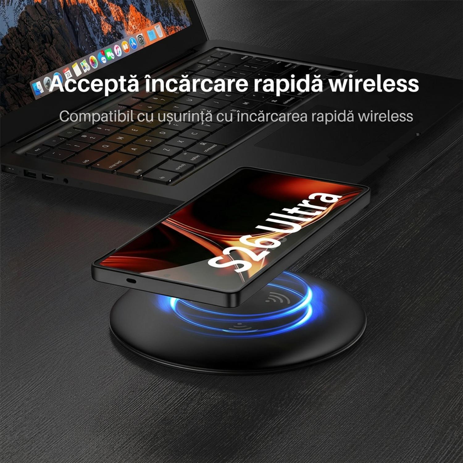 Husa pentru Samsung Galaxy S26 Ultra cu MagSafe, Suport Invizibil Reglabil, Piele Premium, Protectie Camera si Anti Soc, Slim, Negru