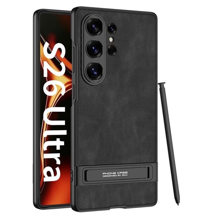 Husa pentru Samsung Galaxy S26 Ultra cu MagSafe, Suport Invizibil Reglabil, Piele Premium, Protectie Camera si Anti Soc, Slim, Negru