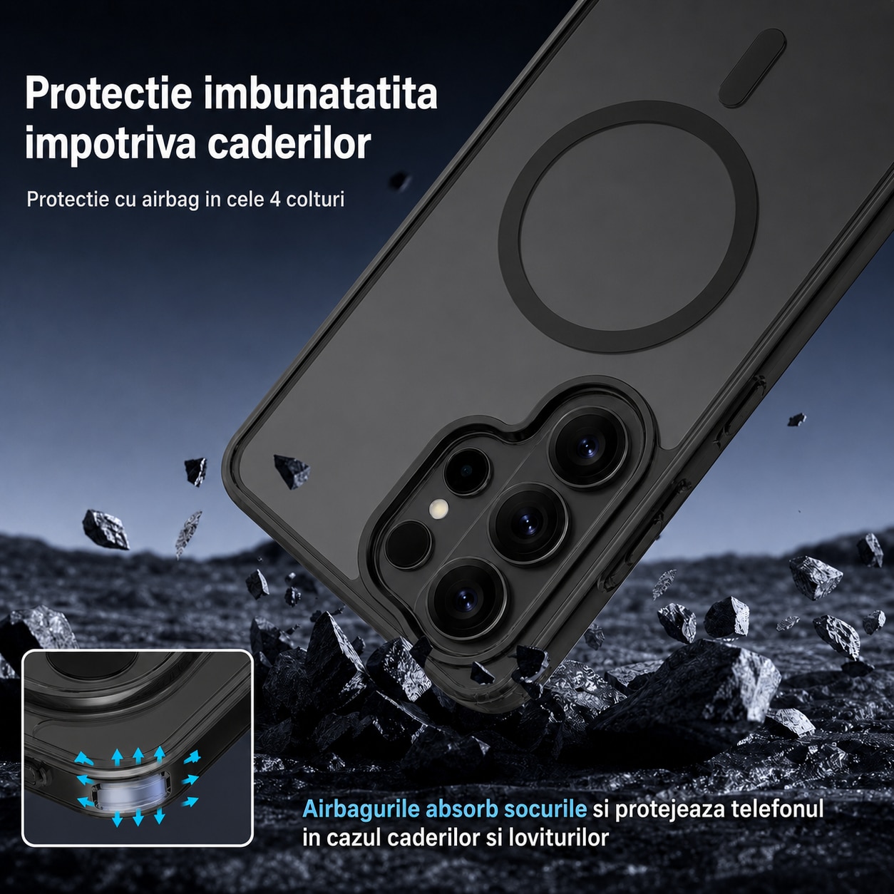 Husa pentru Samsung Galaxy S26 Ultra, MagSafe, Incarcare Wireless, Protectie Camera, Ultra Slim, Anti-Soc, Spate PC + Margini TPU, Negru Transparent